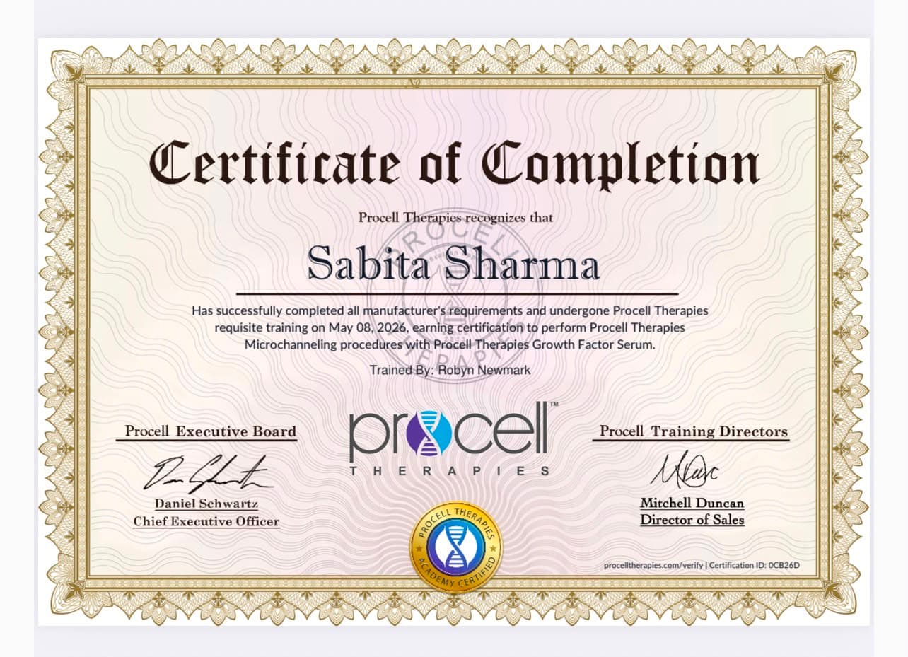 Procell Therapies Microchanneling certificate
